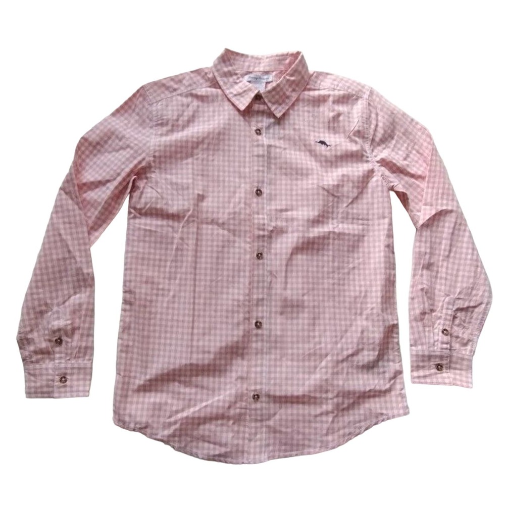 Tommy Bahama Kids Size XXL (16) Peach & White Gingham Button Up Long Sleeve NWT